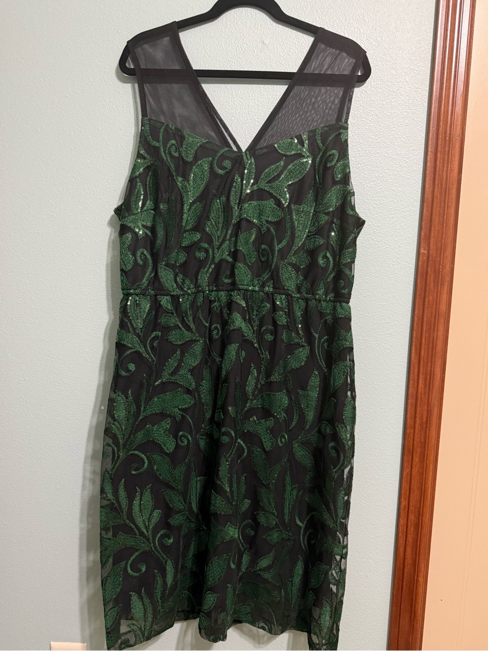 Lane Bryant Green Sequin Mesh Fit & Flare Cocktail Dress Plus Size 16